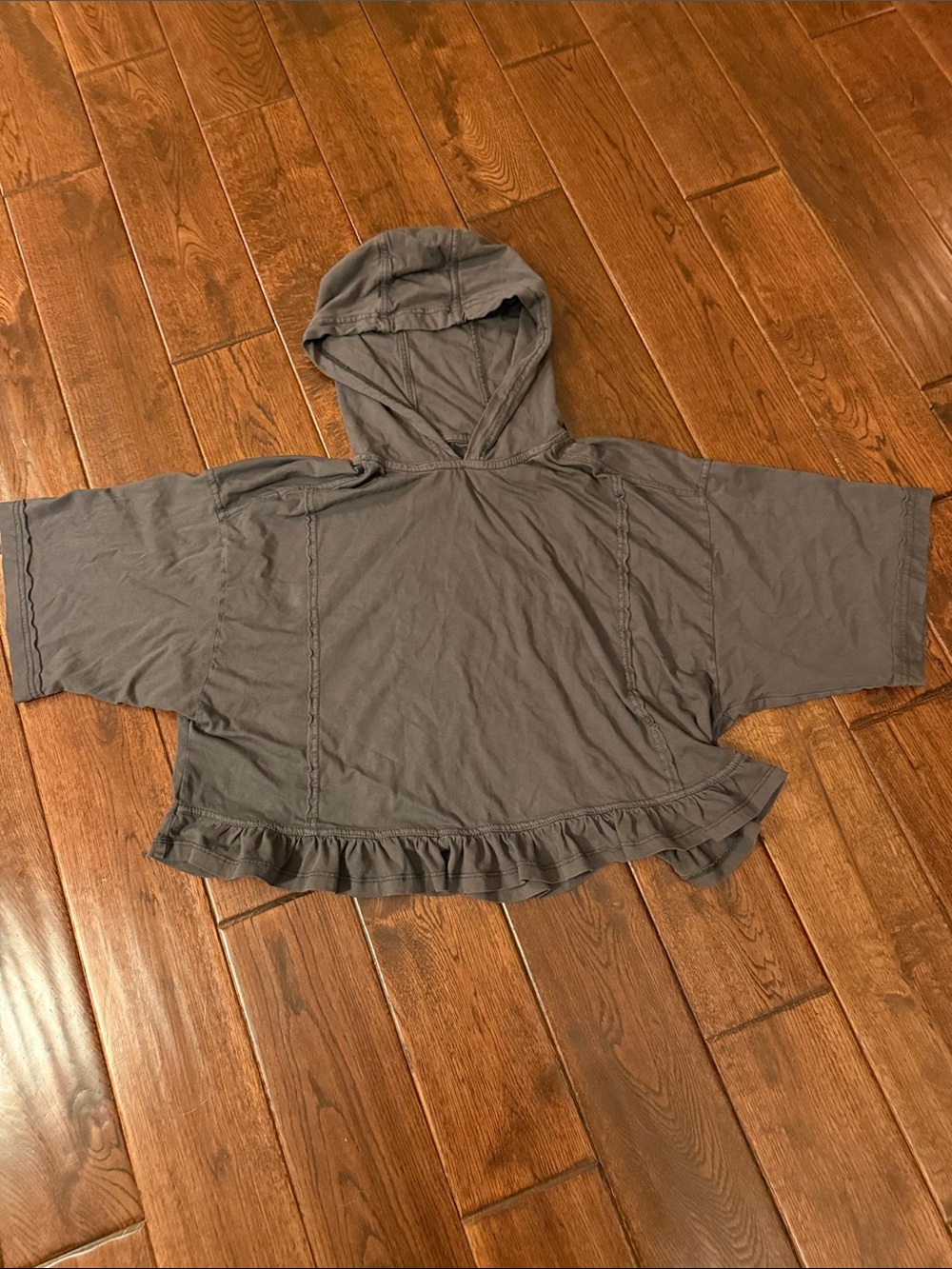 Anthropologie Pilcro Gray Hooded Ruffle-Hem Pullover